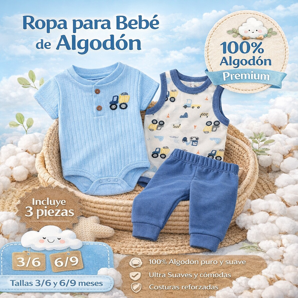 Set de Bodys y pantalón en algodón
