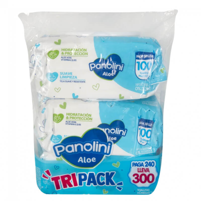 TriPack Toallitas Húmedas Panolini Aloe Vera 300unds